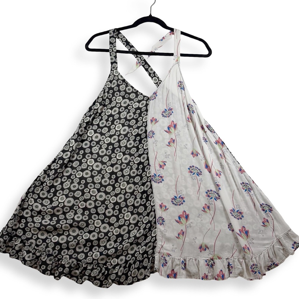 Intimately Free People Floral Daisy Split Print Slip Dress Black White Medium